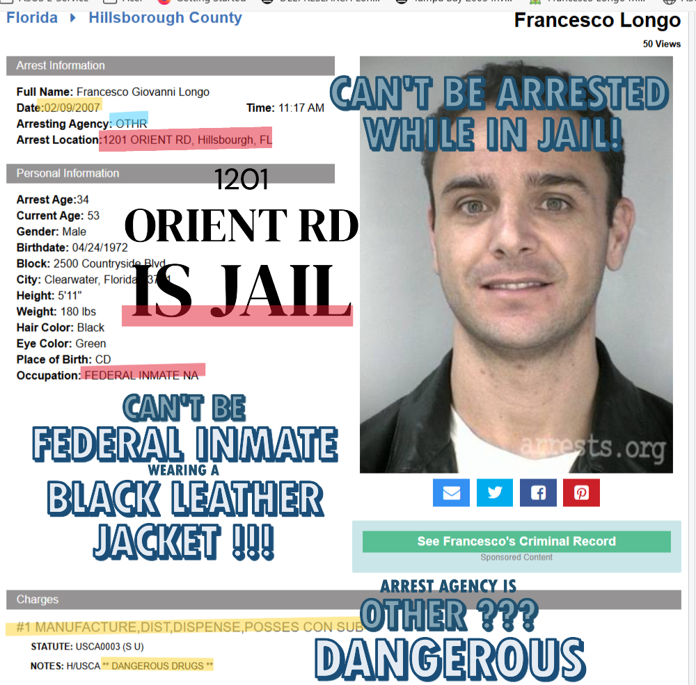 BeenVerified record for Booking 07042214 with Francesco Longo's annotations